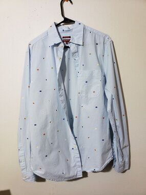 Merona light blue, flag print, long sleeve, 100% cotton shirt, size M